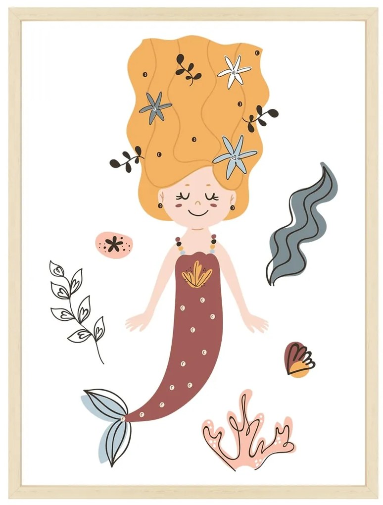 Mermaid - Morská víla s kvietkami - obraz do detskej izby Bez rámu | Dolope