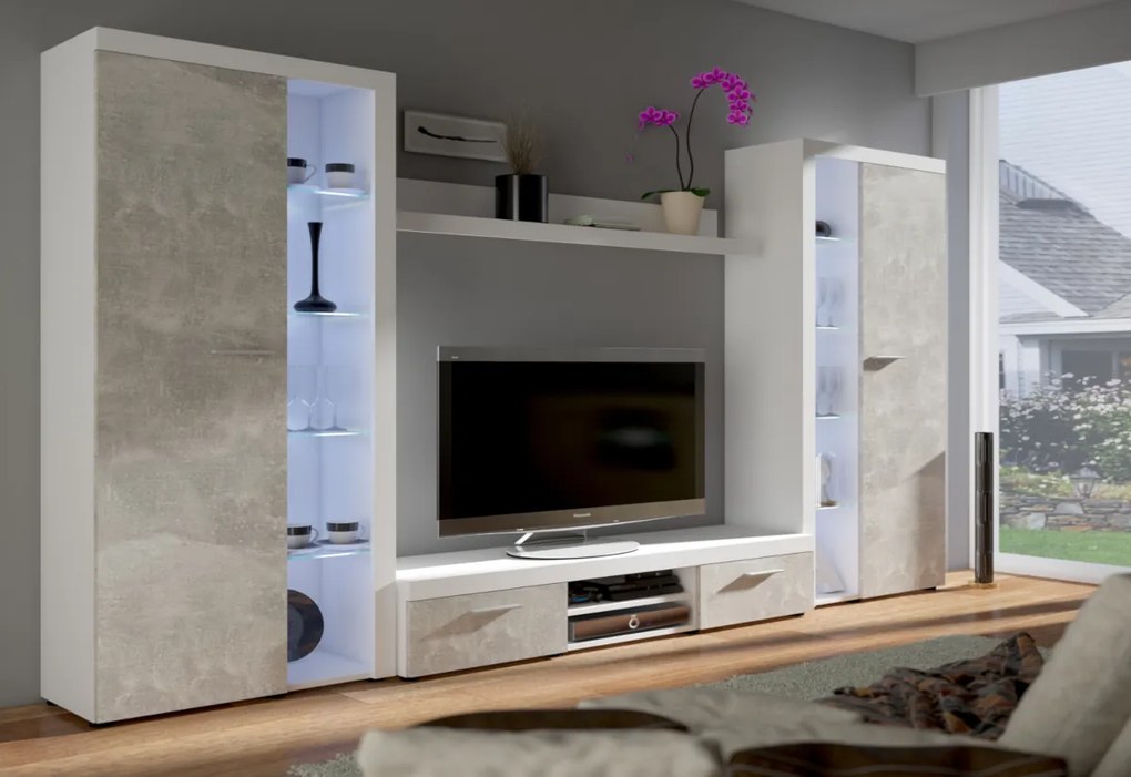 Obývacia stena RUMBA XL, 300x190x34, sonoma + LED osvetlenie
