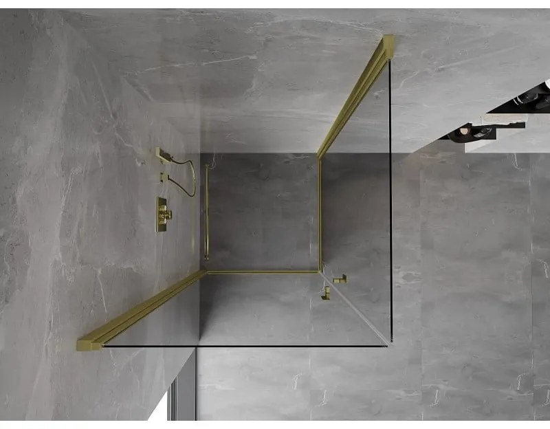 Mexen Mist-B Duo, 2-krídlový výklopný sprchový kút 95 x 95 cm, číre sklo, zlatý matný profil, 8A2-095-095-55-00
