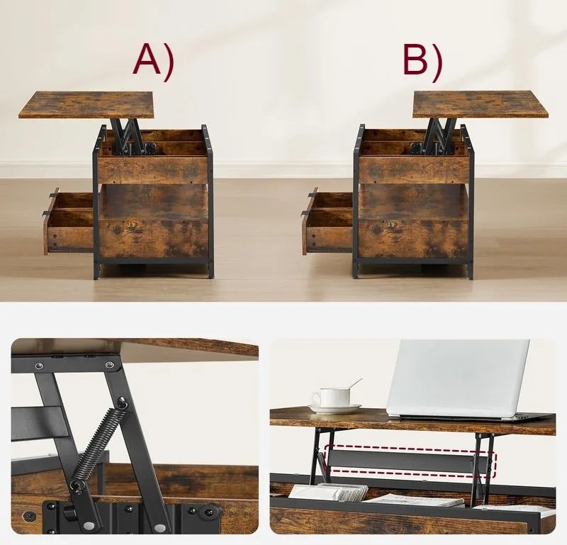 Výškovo nastaviteľný konferenčný stolík GASPAR, 50x100x(48-63)cm, čierna / hnedá Vasagle