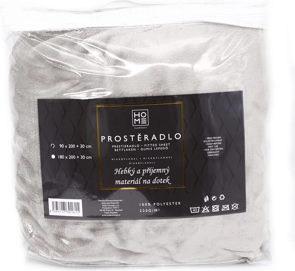 HOME ELEMENTS Plachta mikroflanel, 90 x 200 cm, sivá