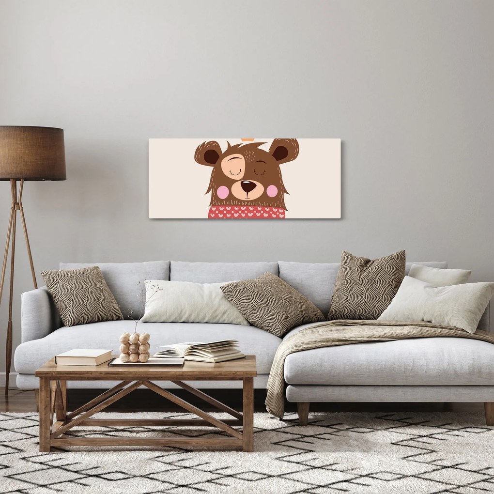 Obraz - Medvedík s červeným šálom (120x50 cm)
