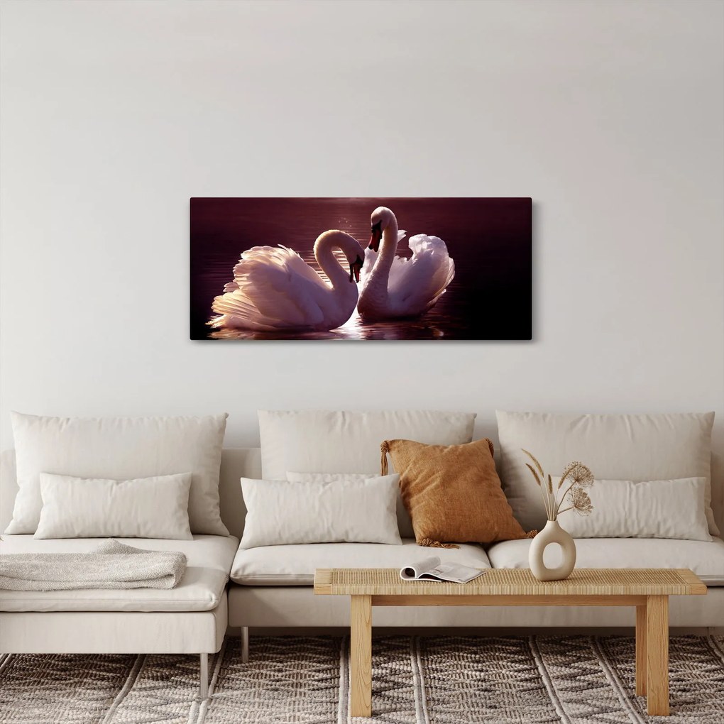 Obraz - Labute na jazere (120x50 cm)