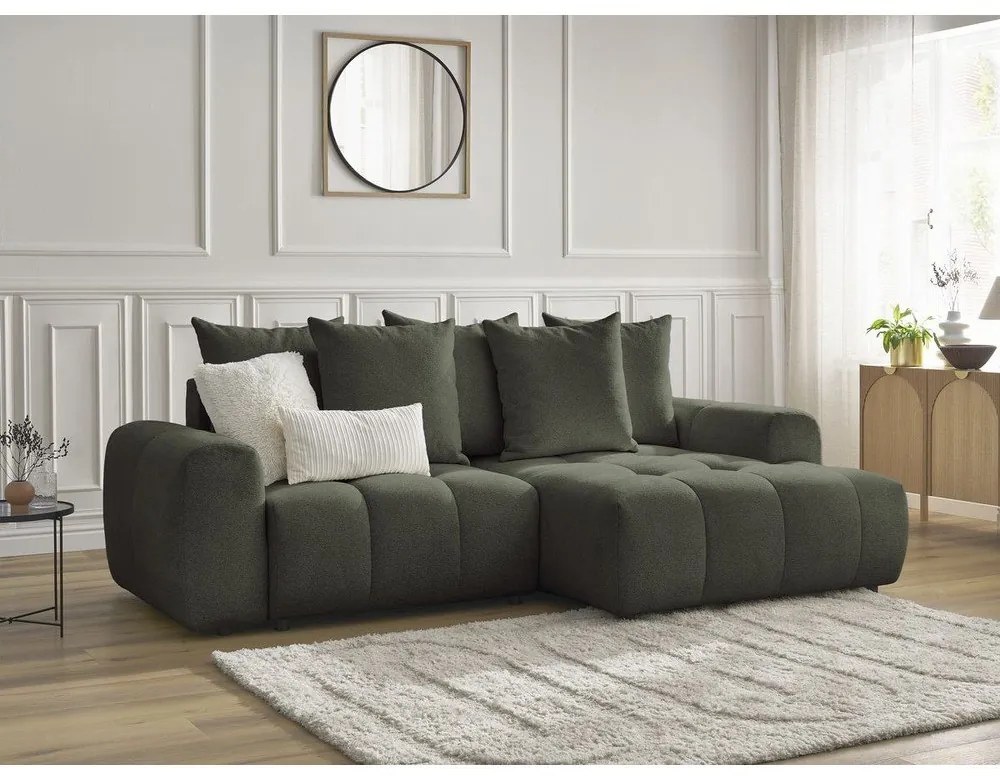 Khaki ženilková rozkladacia/s úložným priestorom rohová pohovka (pravý roh/s leňoškou) Roxelane – Bobochic Paris