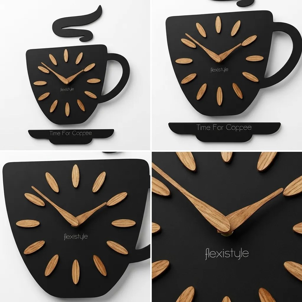 Dekorstudio Nástenné hodiny v tvare šálky Time for Coffee 45x30 cm – čierne