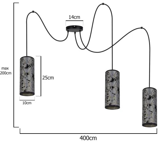 Luster na lanku AVALO 3xE27/60W/230V pavúk šedá/čierna
