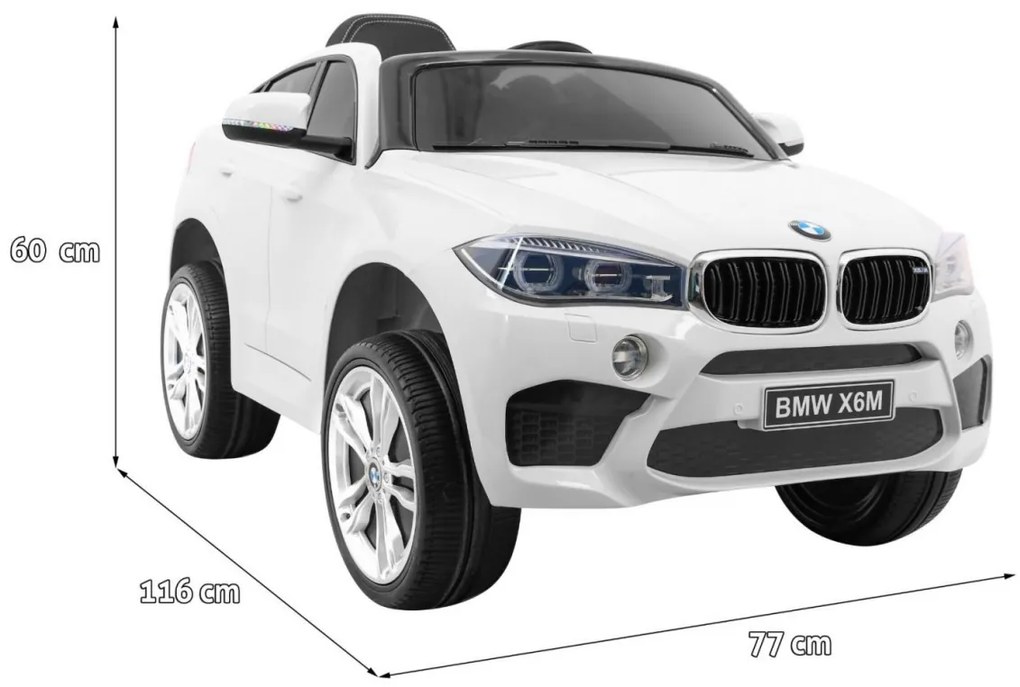 RAMIZ ELEKTRICKÉ AUTÍČKO BMW X6 - NELAKOVANÉ - BIELE - MOTOR 2X45W - BATÉRIA 2 x 6V/7Ah - 2023