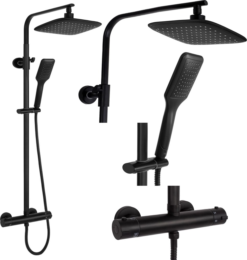 Rea Tom, sprchová súprava s termostatickou batériou, čierna matná, REA-P7101