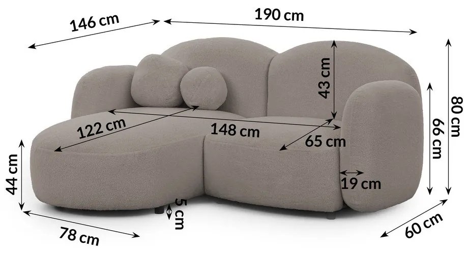 Sivá rohová pohovka z textílie buklé (ľavý roh/s leňoškou) Orbit – Ropez