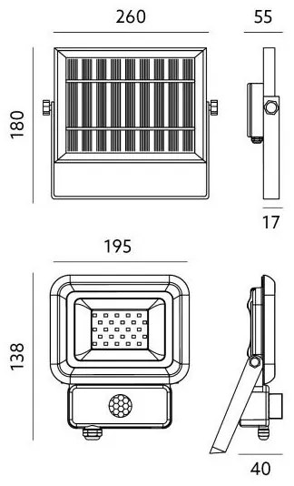 LED vonkajší solárny reflektor so senzorom LED/20W/3,7V 6500K IP65 4400 mAh