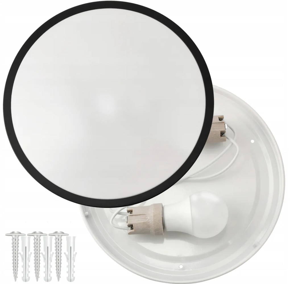 BERGE Okrúhle čierne prisadené stropné svietidlo N/T 2x E27 + 2x LED žiarovka
