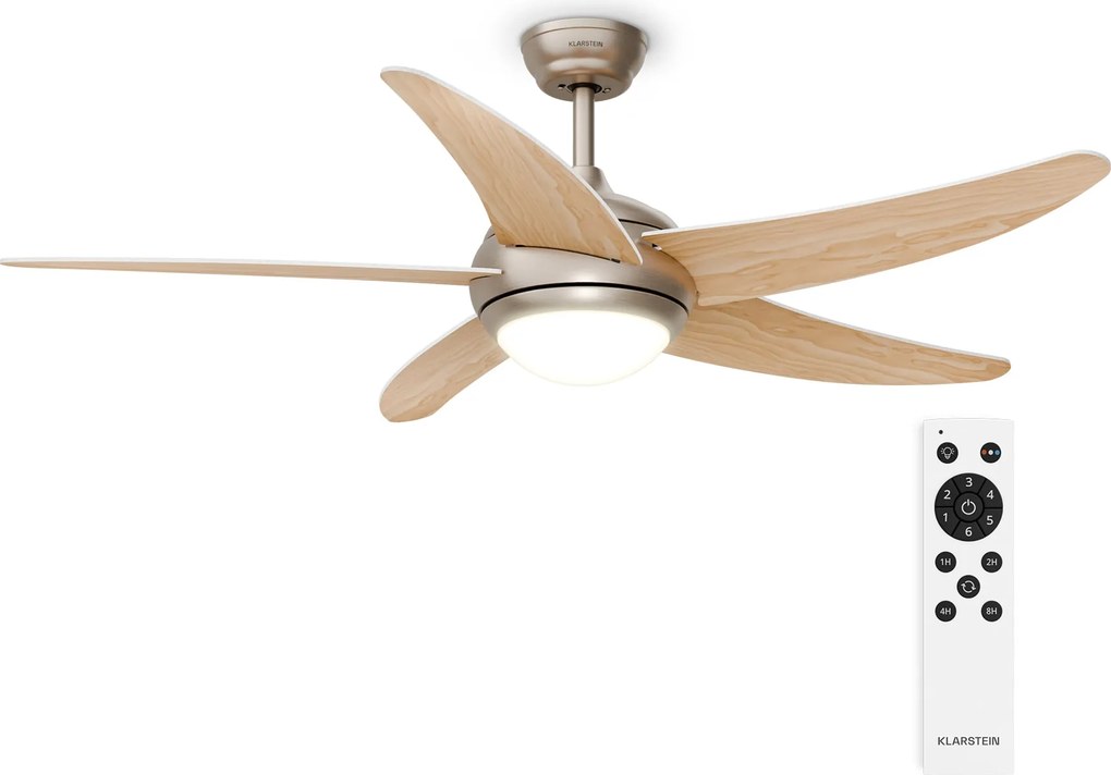 Klarstein Bolero stropný ventilátor so svetlom | 132 cm | 35 W | Tichá prevádzka | Drevo
