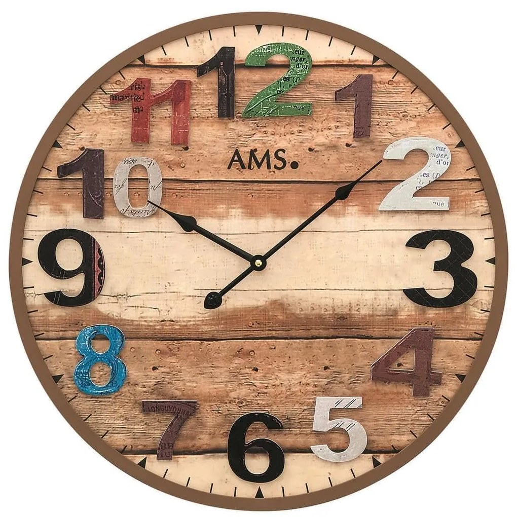 Dizajnové nástenné hodiny AMS 9539 hnedé