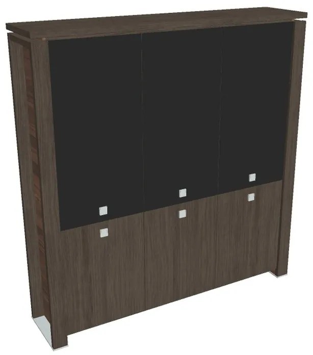 Vysoká skriňa Verno+ 200 x 46 x 210 cm, kombinované dvere, dub antracit / čierna