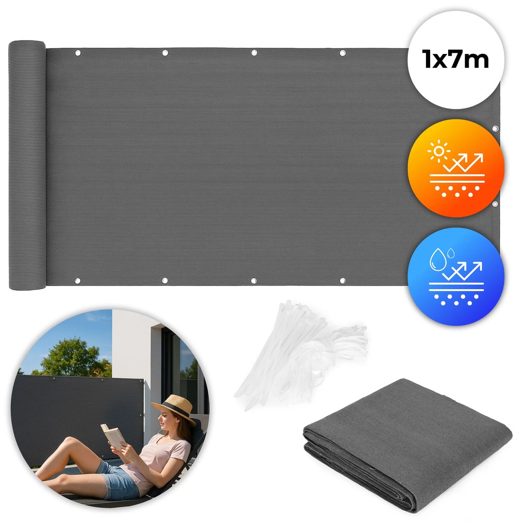 MultiGarden Tieniaca sieť na balkón s príslušenstvom 100x700 cm - sivá MultiGarden