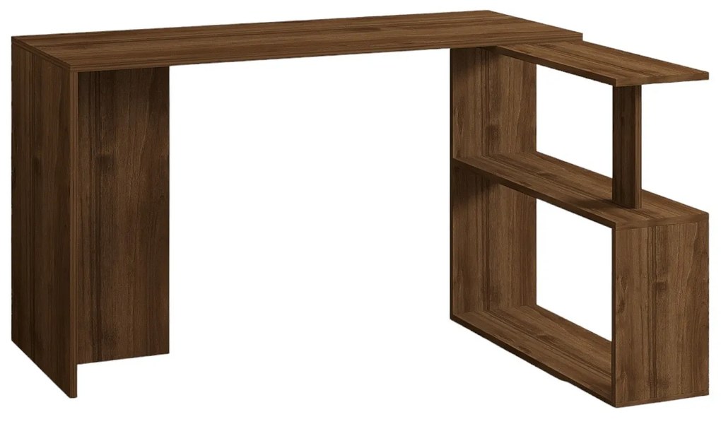 Rohový písací stôl CAYKO s vstavaným regálom orech