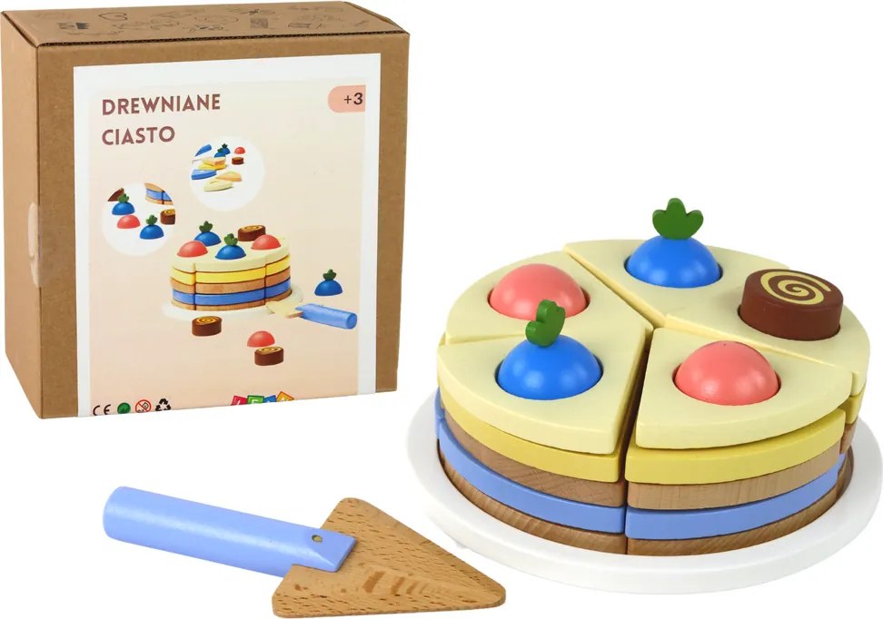 LEAN Toys Drevená torta s 8 kúskami hračka
