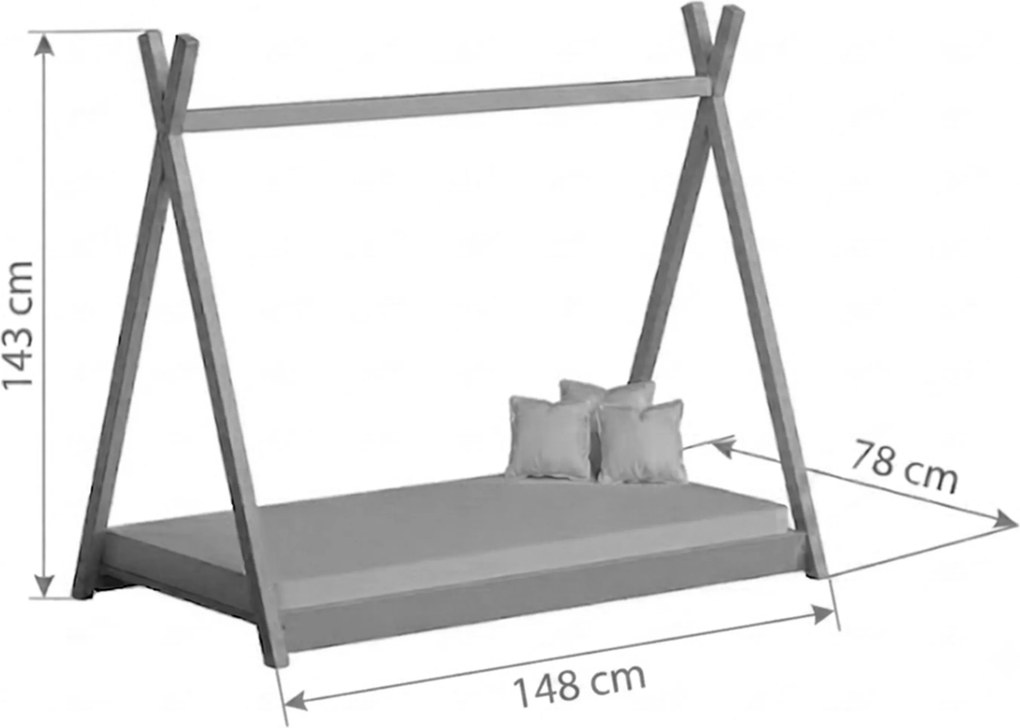 Detská posteľ Tipi 70x140 drevený domček - ružový
