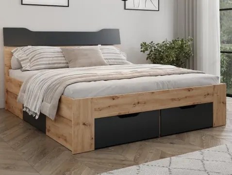 Posteľ s úložnými zásuvkami Asko 180x200 cm, dub artisan/antracit%