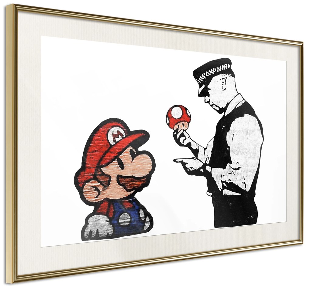 Artgeist Plagát - Banksy: Mushroom Picker [Poster] Veľkosť: 30x20, Verzia: Čierny rám s passe-partout