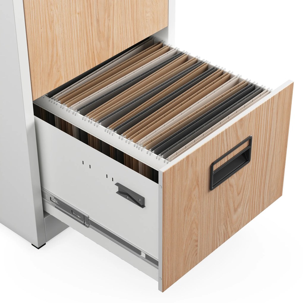 Kovová kartotéka, 5 zásuviek SARA V5, 460 x 1625.5 x 620 mm, Eco Design: biela/ dub sonoma