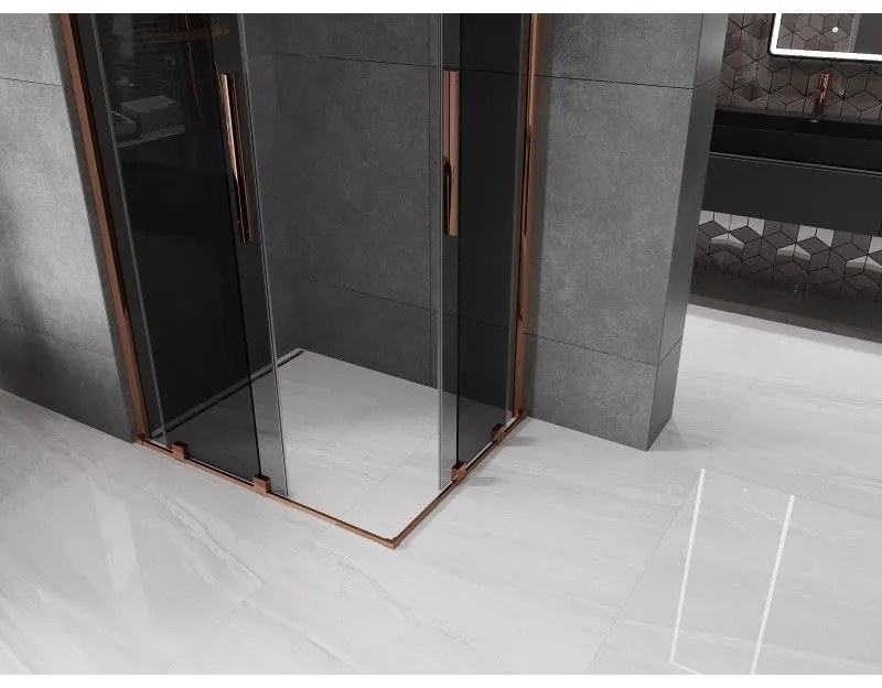 Mexen Velar Duo, sprchový kút s posuvnými dverami 90 x 80 cm, 8mm šedé sklo, ružové zlato, 871-090-080-42-60