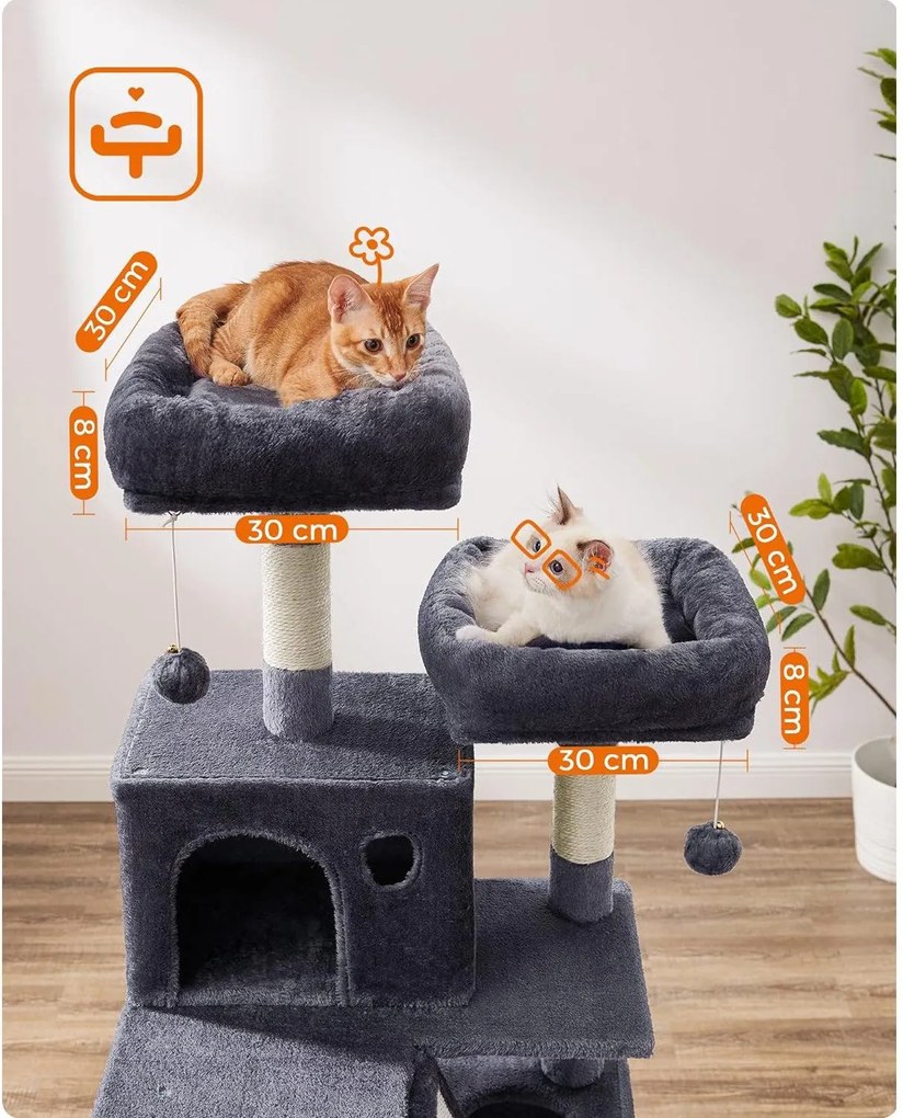 Veľké škrabadlo pre mačky, 168 cm vysoké, mačací strom L, dymovo sivé