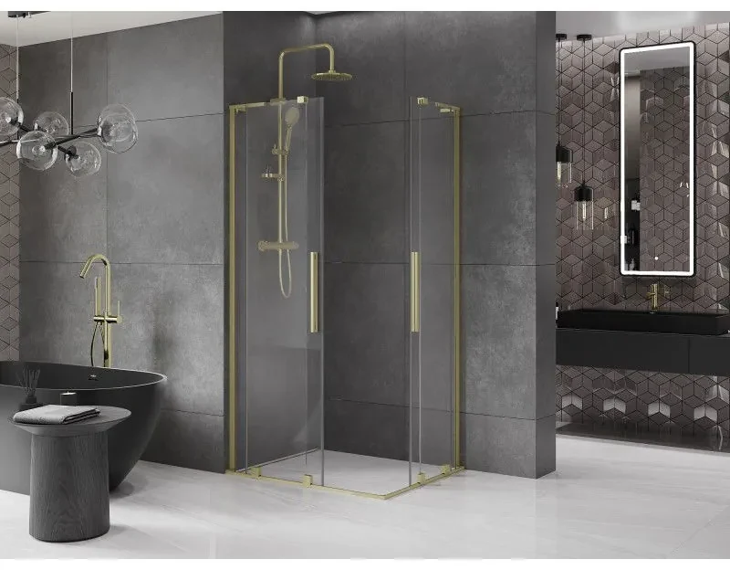 Mexen Velar L Duo, sprchový kút s posuvnými dverami 90 x 80 cm, 8mm číre sklo, zlatá matná, 871-090-080-02-03-55
