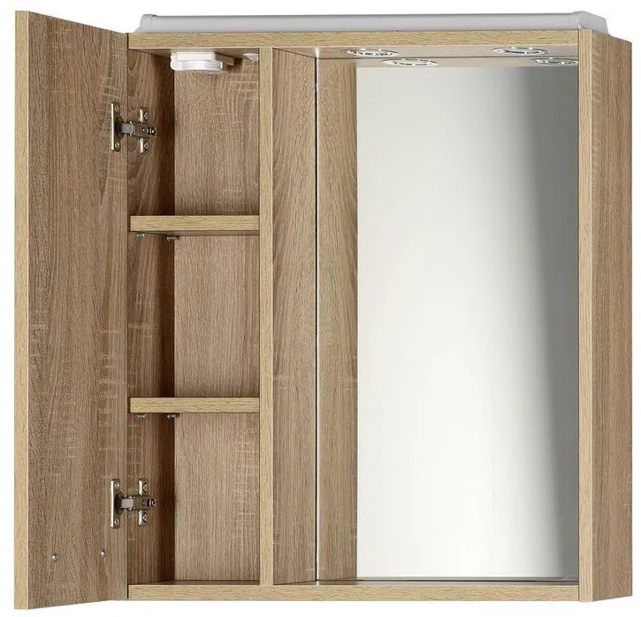 Aqualine Aqualine, ZOJA/KERAMIA FRESH galérka s LED osvetlením 60x60x14cm, ľavá,dub platin, 45027