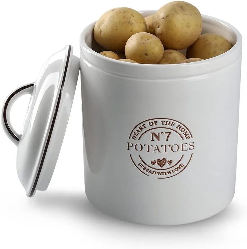 Keramické dózy na cesnak, cibuľu, zemiaky, s vekom, biela CERAMIC, súprava 3 ks