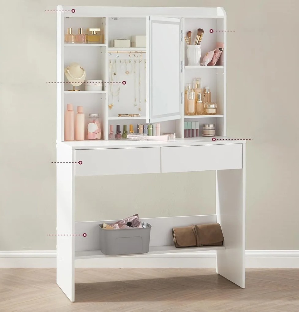 Toaletný stolík Vasagle Berny 90 cm so zrkadlom a LED osvetlením biely