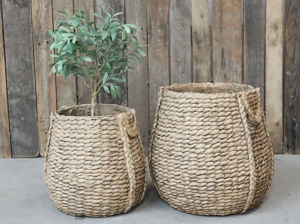 Hnedý obal na kvetináč s prúteným vzorom Corte - Ø 39*38cm