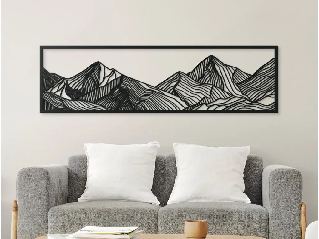 drevko Široký minimalistický obraz Hory Rozmer obrazu: 25 x 89 cm, Farba dekorácie: Čierna