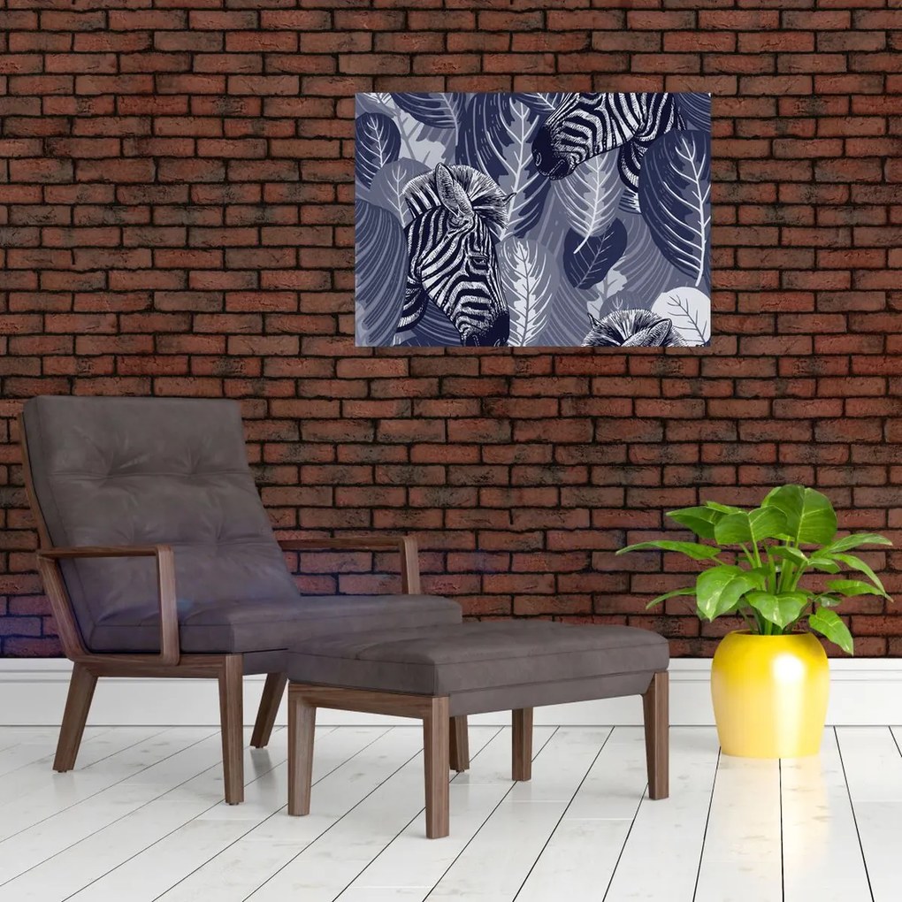 Sklenený obraz - Modré zebry (70x50 cm)