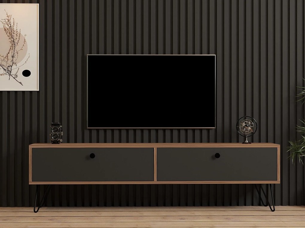 TV stolík/skrinka Nukone (atlantická borovica + čierna). Akcia -15%. Vlastná spoľahlivá doprava až k Vám domov. 1088760