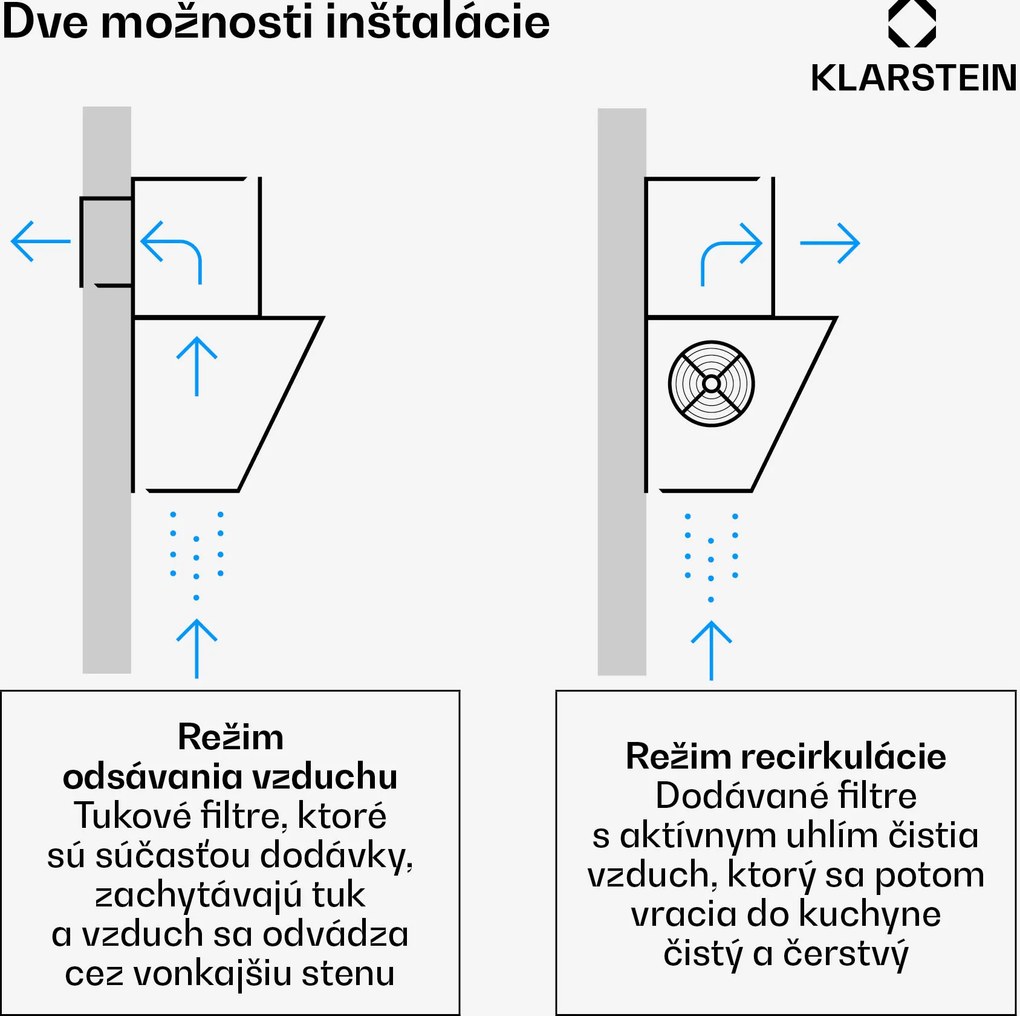 Klarstein Silver Lining bezhlavá digestoř | odťahový a recirkulačný režim | kvalitný dizajn | 557 m³/h | 90 cm