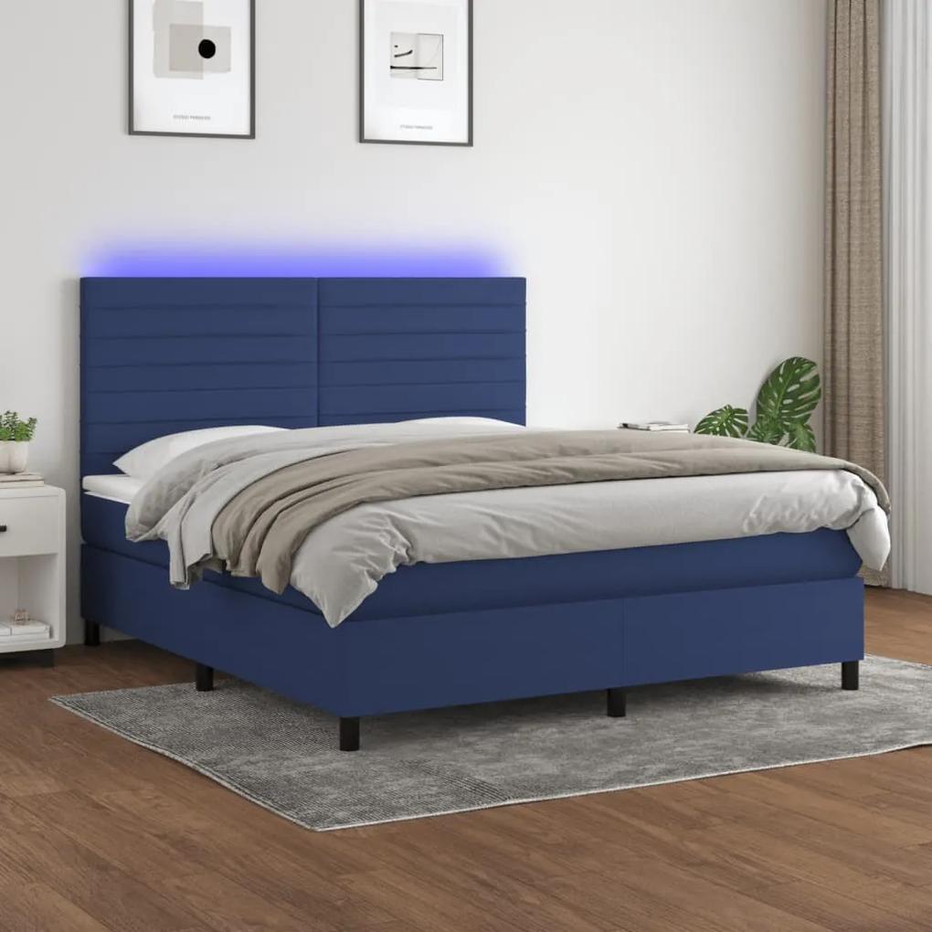 Posteľ boxsping s matracom a LED modrá 160x200 cm látka 3134971