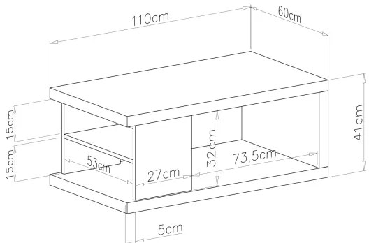 Konferenčný stolík LORA s policou a úložným priestorom, béžový/čierny