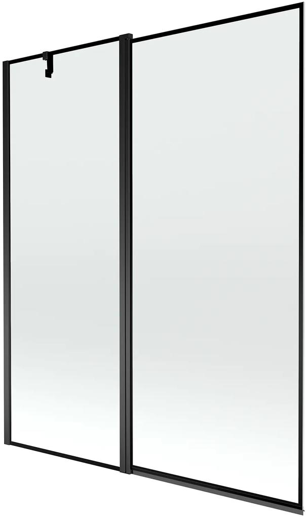 Mexen Flip, 1-krídlová vaňová zástena 140 x 150 cm, 6 mm číre sklo-čierny vzor, čierny profil, 894-140-101-70-70