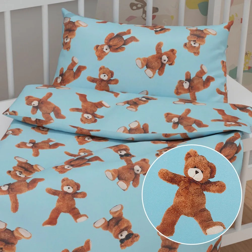 Biante Detské bavlnené posteľné obliečky do postieľky Sandra SA-724 Plyšové medvedíky na modrom Do postieľky 90x140 a 40x60 cm