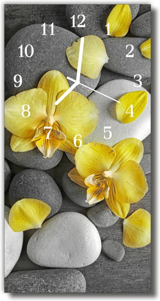 Sklenené hodiny vertikálne  Kvety Farebný kameň