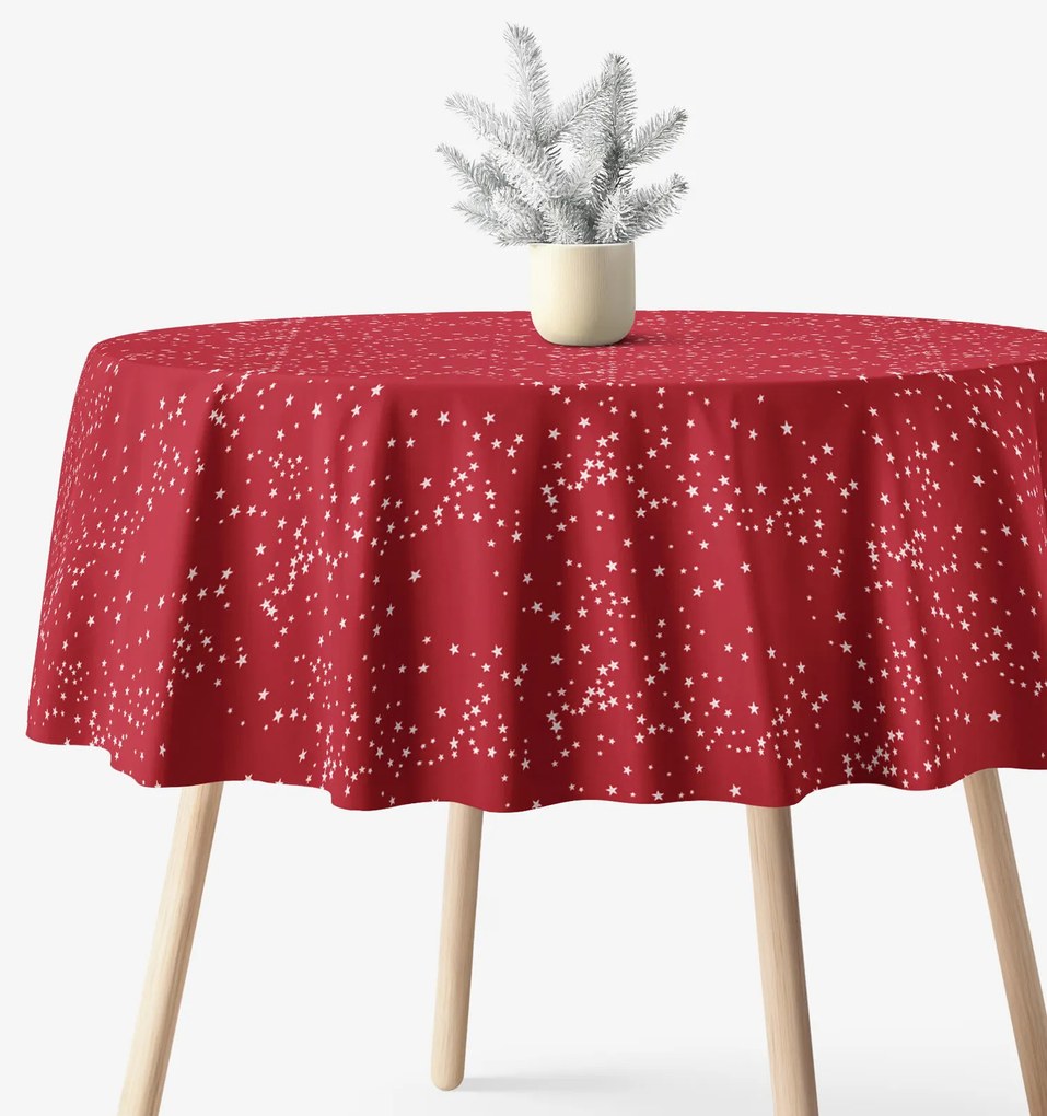 Goldea vianočný okrúhly obrus valencia - hviezdičky na červenej Ø 130 cm