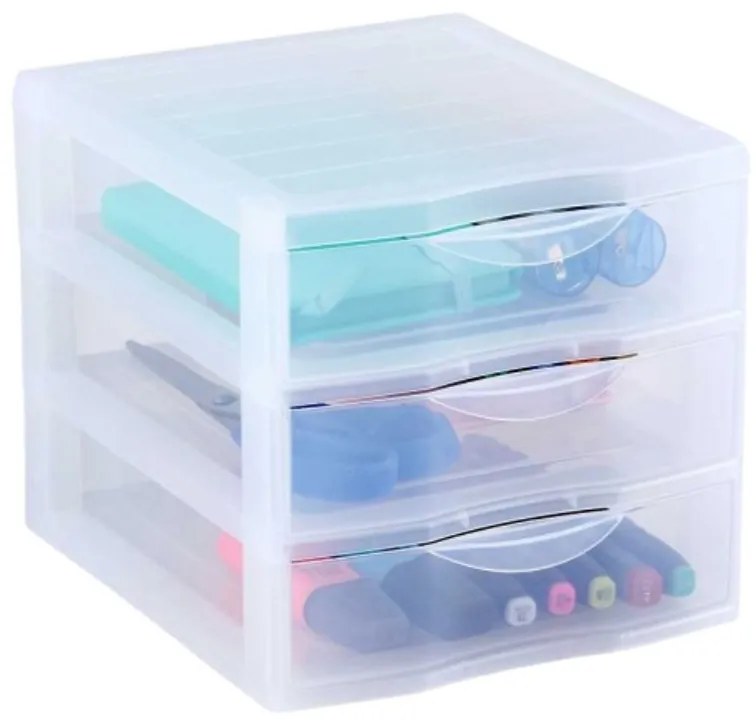 Úložný box s 3 zásuvkami, transparentný, ORGAMIX A6T