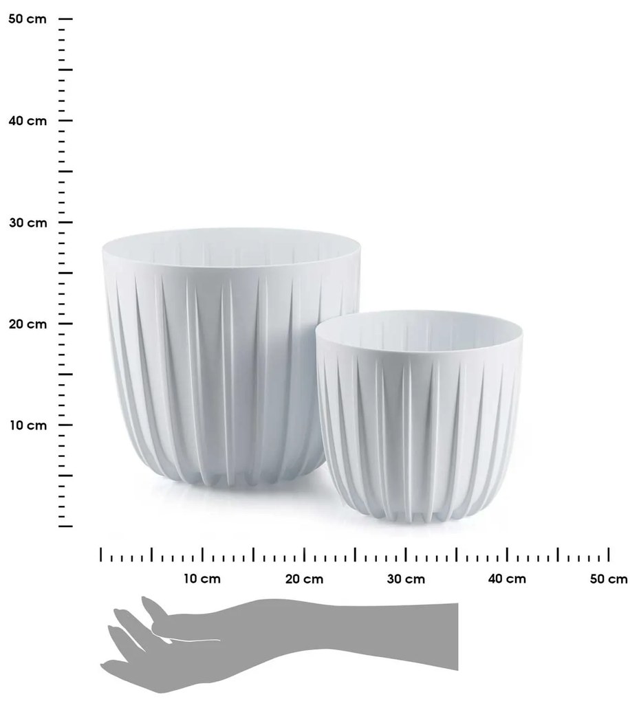 PLASTOVÝ KVETINÁČ STRIPPED SADA 2KS 18X15,5 CM+24X21 CM BIELA