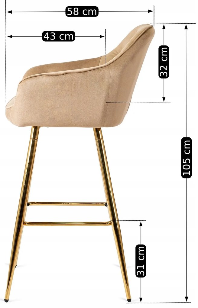 Barová židle Salem 53 cm béžová/zlatá