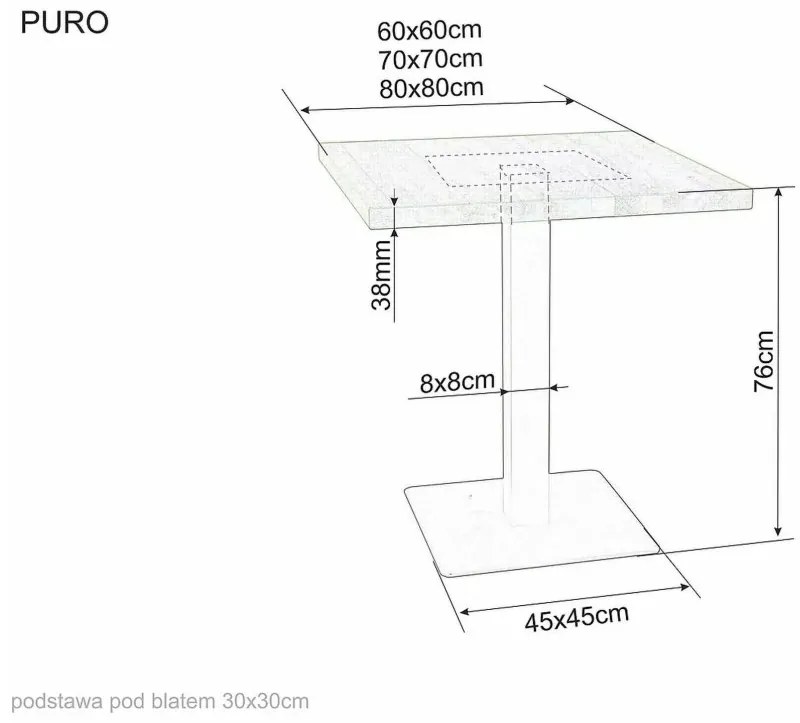 Čierny jedálenský stôl s doskou v dekore dub PURO 70x70