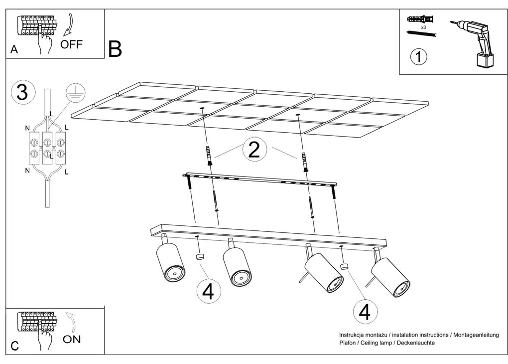 Bodové svietidlo Ring, 4x béžové kovové tienidlo, (možnosť polohovania)