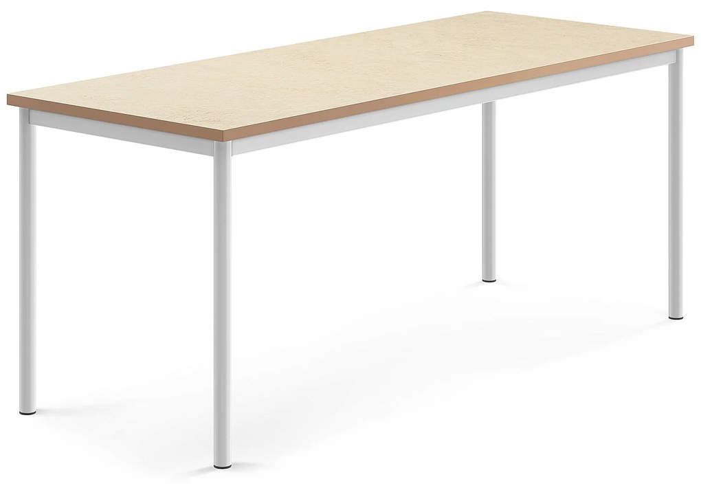 Stôl SONITUS, 1800x700x720 mm, linoleum - béžová, biela