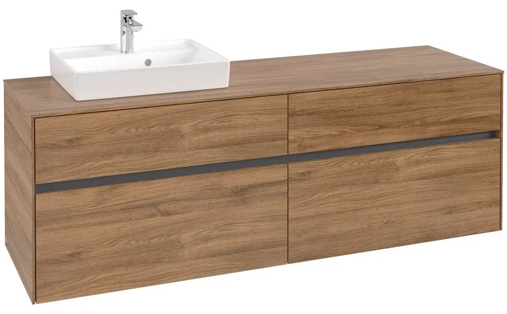 VILLEROY &amp; BOCH Collaro závesná skrinka pod umývadlo na dosku (umývadlo vľavo), 4 zásuvky, 1600 x 500 x 548 mm, Oak Kansas, C07800RH