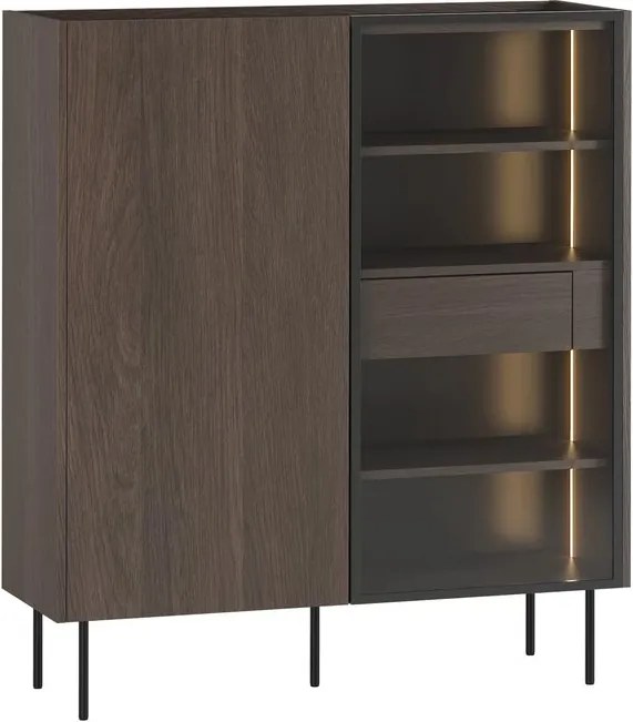 Dvojdverová vitrína Dunari 120 cm s ukrytými zásuvkami - dub dunin